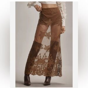 By Anthropologie Sheer Lace Maxi Skirt cedar color size Small